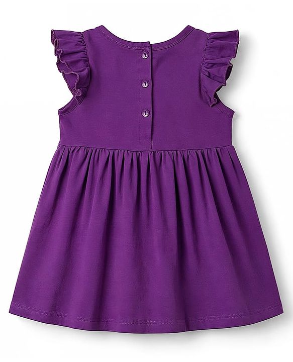 Babyhug Cotton Knit Frill Sleeves Floral Printed Frock With Bloomer - Purple
