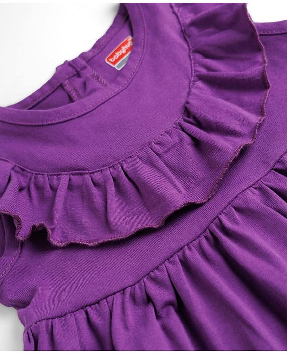 Babyhug Cotton Knit Frill Sleeves Floral Printed Frock With Bloomer - Purple