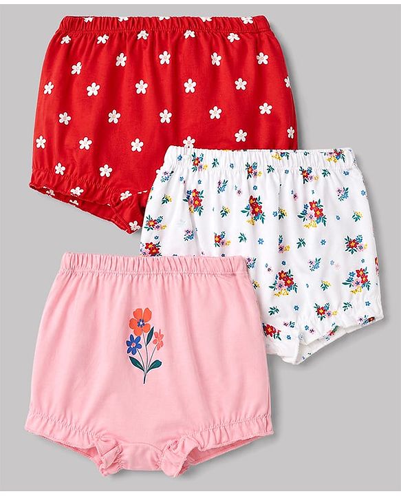 Babyhug 100% Cotton Single Jersey Knit Bloomers With Floral Print Pack of 3 - Multicolor