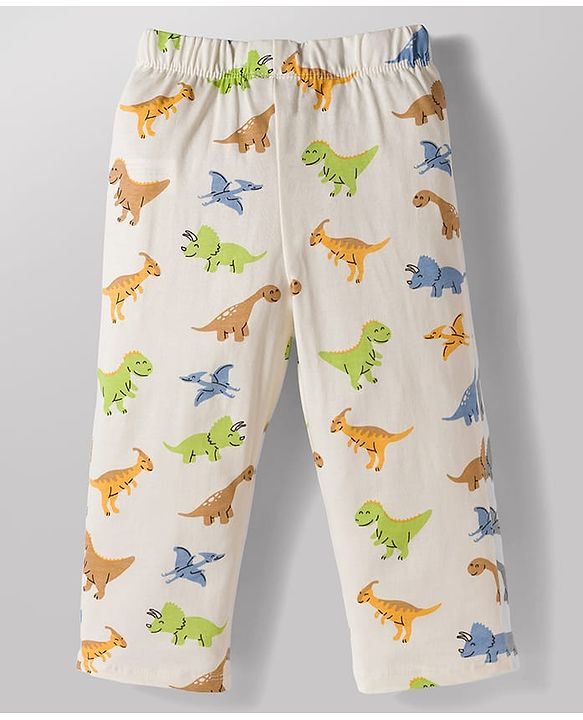 Babyhug Cotton Knit Half Sleeves Co-Ord Shirt & Pyjama Night Suit with Tiger Print - Off White