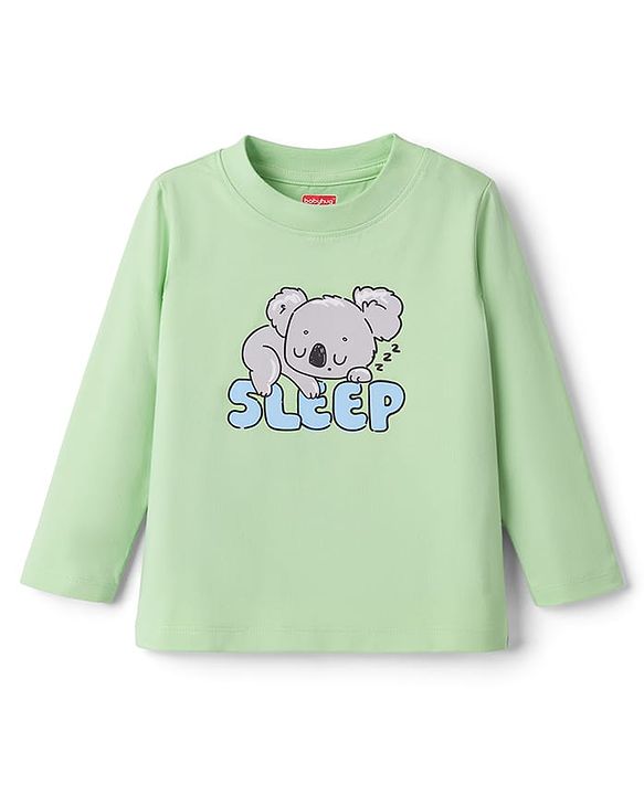 Babyhug Cotton Knit Full Sleeves T-Shirt & Striped Pyjama Night-Suit With Sleep & Koala Print - Green