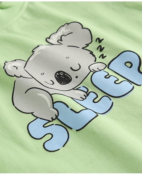 Babyhug Cotton Knit Full Sleeves T-Shirt & Striped Pyjama Night-Suit With Sleep & Koala Print - Green