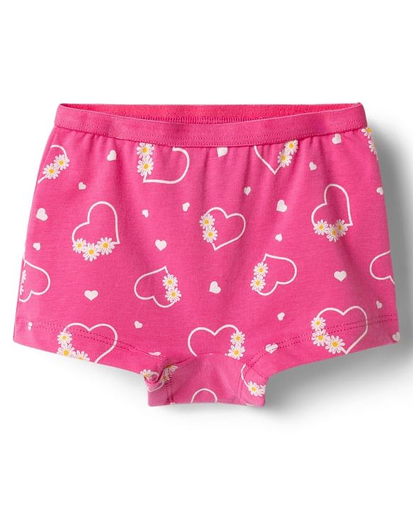 Babyhug 100% Cotton Single Jersey Knit Bloomers With Heart Print Pack of 3 - Multicolor