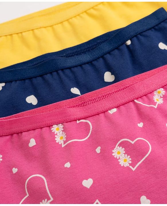 Babyhug 100% Cotton Single Jersey Knit Bloomers With Heart Print Pack of 3 - Multicolor