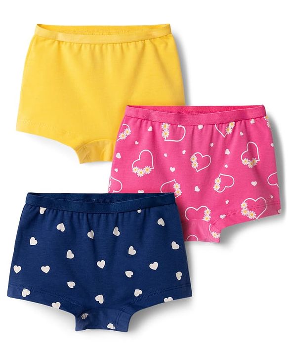 Babyhug 100% Cotton Single Jersey Knit Bloomers With Heart Print Pack of 3 - Multicolor