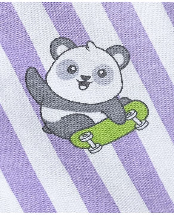 Babyhug 100% Cotton Knit Full Sleeves Shirt & Pyjama Co-ord Night Suit With Panda Print - Lavender