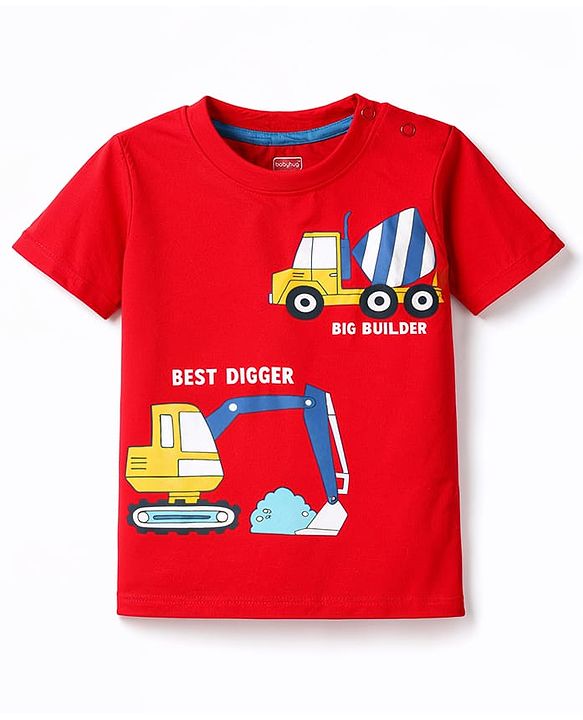 Babyhug Cotton Knit Half Sleeves T-Shirt & Pyjama Night Suit With Vehicle Print - Red