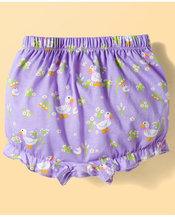 Babyhug 100% Cotton Knit Bloomers With Floral & Duck Print Pack of 3 - Multicolor