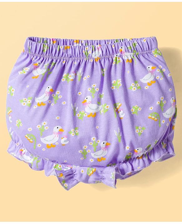 Babyhug 100% Cotton Knit Bloomers With Floral & Duck Print Pack of 3 - Multicolor