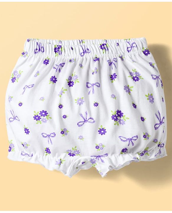 Babyhug 100% Cotton Knit Bloomers With Floral & Duck Print Pack of 3 - Multicolor