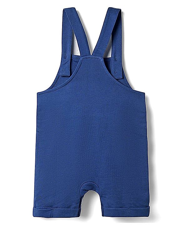 Babyhug Single Jersey Knit Half Sleeves T-Shirt & Dungaree Set with Safari Print - Red & Navy Blue