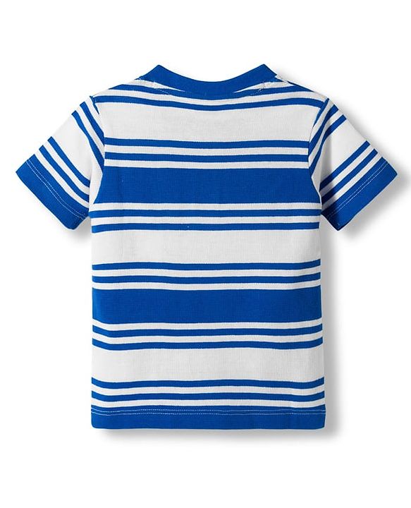 Babyhug Cotton Blend Knit Half Sleeves Striped Henley T-Shirt with HD Ship Graphic - Multicolor