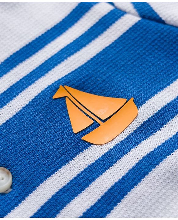 Babyhug Cotton Blend Knit Half Sleeves Striped Henley T-Shirt with HD Ship Graphic - Multicolor