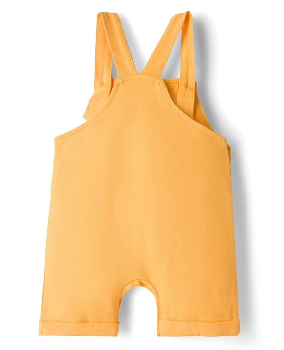Babyhug Single Jersey Knit Half Sleeves T-Shirt & Dungaree Set with Tiger Print - Yellow & Navy Blue