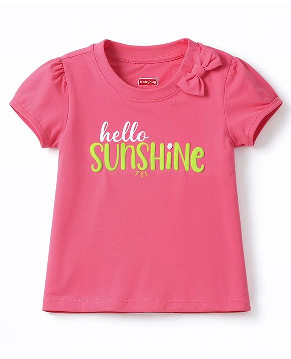 Babyhug 100% Cotton Knit Half Sleeves T-Shirt & Shorts Co-ord Night Suit With Heart Print - Pink