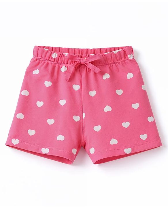 Babyhug 100% Cotton Knit Half Sleeves T-Shirt & Shorts Co-ord Night Suit With Heart Print - Pink