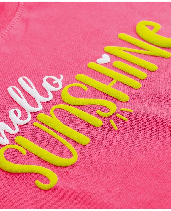Babyhug 100% Cotton Knit Half Sleeves T-Shirt & Shorts Co-ord Night Suit With Heart Print - Pink