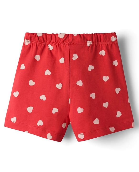 Babyhug Cotton Knit Half Sleeves Hearts Printed T-Shirt & Shorts Night Suit - Red