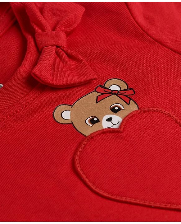Babyhug Cotton Knit Half Sleeves Hearts Printed T-Shirt & Shorts Night Suit - Red
