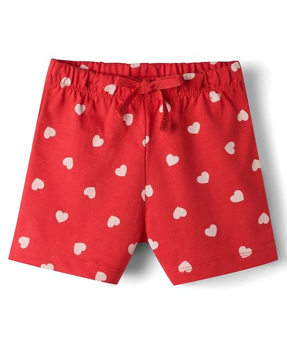 Babyhug Cotton Knit Half Sleeves Hearts Printed T-Shirt & Shorts Night Suit - Red