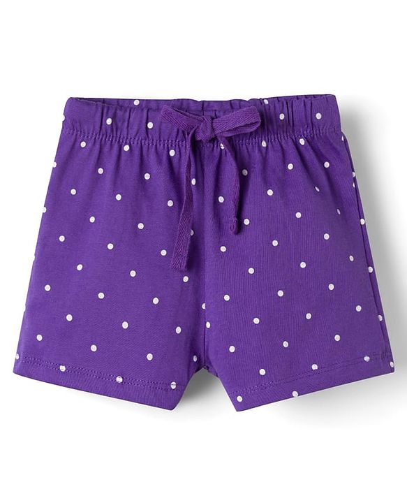 Babyhug Cotton Knit Half Sleeves Floral & Polka Dots Printed T-Shirt & Shorts Night Suit - Purple