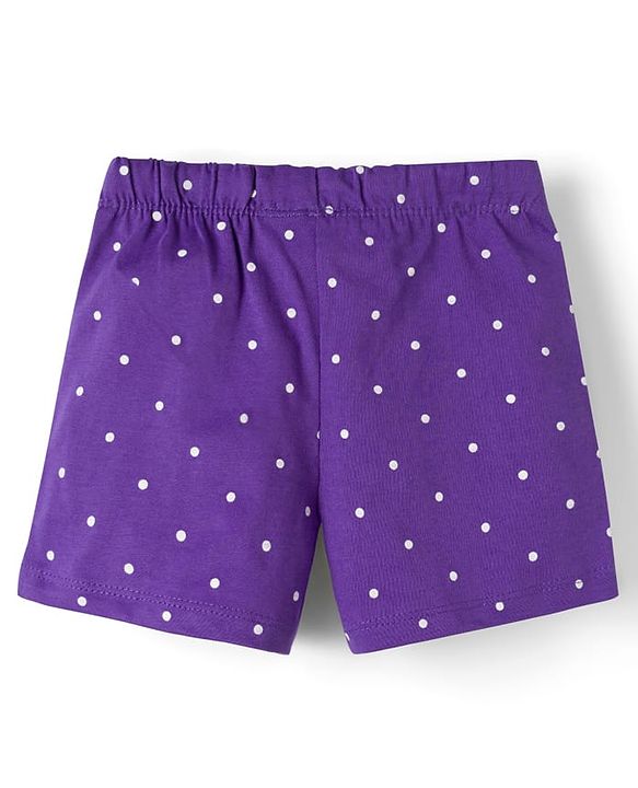 Babyhug Cotton Knit Half Sleeves Floral & Polka Dots Printed T-Shirt & Shorts Night Suit - Purple