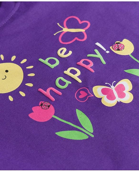 Babyhug Cotton Knit Half Sleeves Floral & Polka Dots Printed T-Shirt & Shorts Night Suit - Purple