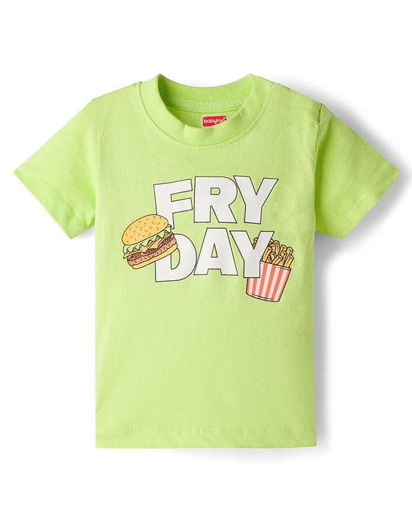 Babyhug Single Jersey Knit Half Sleeves T-Shirt & Dungaree Set with Text Print - Green