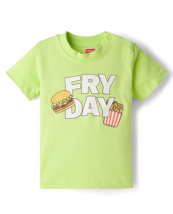 Babyhug Single Jersey Knit Half Sleeves T-Shirt & Dungaree Set with Text Print - Green