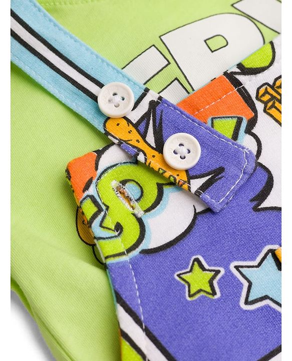 Babyhug Single Jersey Knit Half Sleeves T-Shirt & Dungaree Set with Text Print - Green