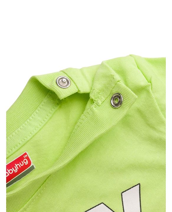 Babyhug Single Jersey Knit Half Sleeves T-Shirt & Dungaree Set with Text Print - Green