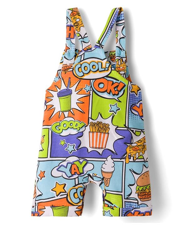 Babyhug Single Jersey Knit Half Sleeves T-Shirt & Dungaree Set with Text Print - Green
