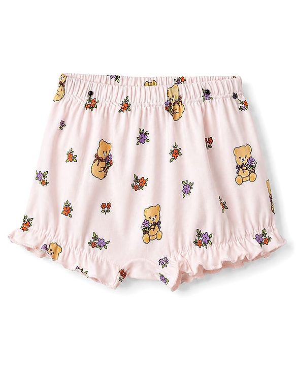 Babyhug 100% Cotton Knit Floral & Bear Printed Bloomers Pack of 3 - Peach Lilac & Orange