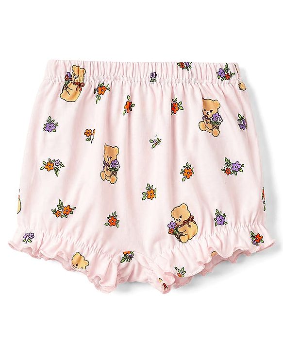 Babyhug 100% Cotton Knit Floral & Bear Printed Bloomers Pack of 3 - Peach Lilac & Orange