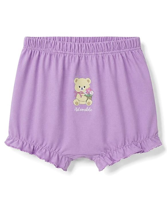 Babyhug 100% Cotton Knit Floral & Bear Printed Bloomers Pack of 3 - Peach Lilac & Orange