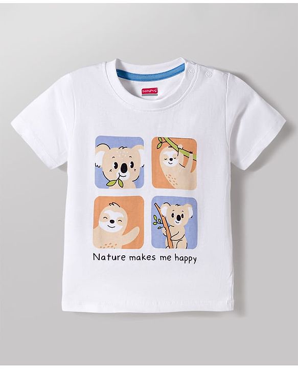 Babyhug Cotton Knit Half Sleeves T-Shirt & Shorts Night Suit With Koala & Sloth Print - White