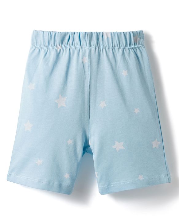 Babyhug Cotton Knit Half Sleeves T-Shirt & Shorts Night Suit With Teddy Bear Print - Light Blue