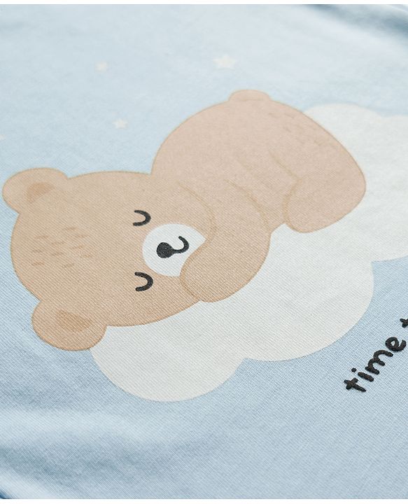 Babyhug Cotton Knit Half Sleeves T-Shirt & Shorts Night Suit With Teddy Bear Print - Light Blue