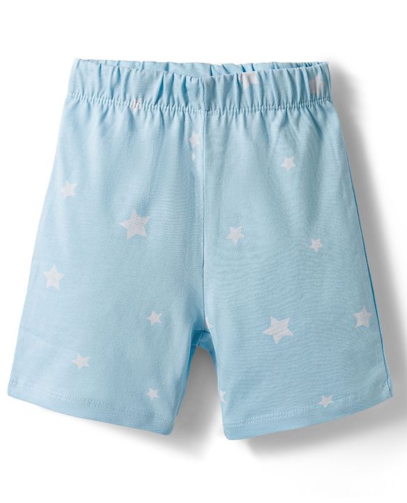 Babyhug Cotton Knit Half Sleeves T-Shirt & Shorts Night Suit With Teddy Bear Print - Light Blue