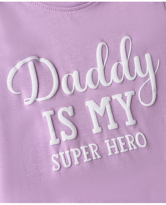 Babyhug Cotton Knit Half Sleeves Text Printed & Striped T-Shirt & Shorts Night Suit - Lavender