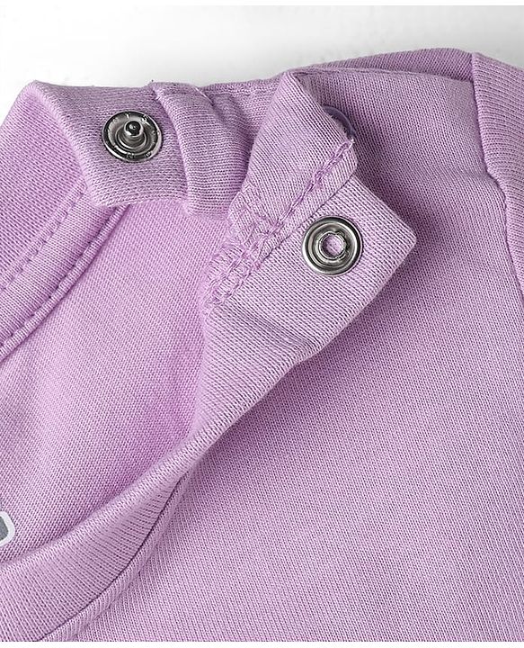 Babyhug Cotton Knit Half Sleeves Text Printed & Striped T-Shirt & Shorts Night Suit - Lavender
