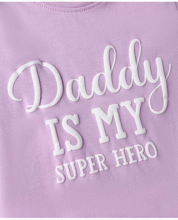 Babyhug Cotton Knit Half Sleeves Text Printed & Striped T-Shirt & Shorts Night Suit - Lavender