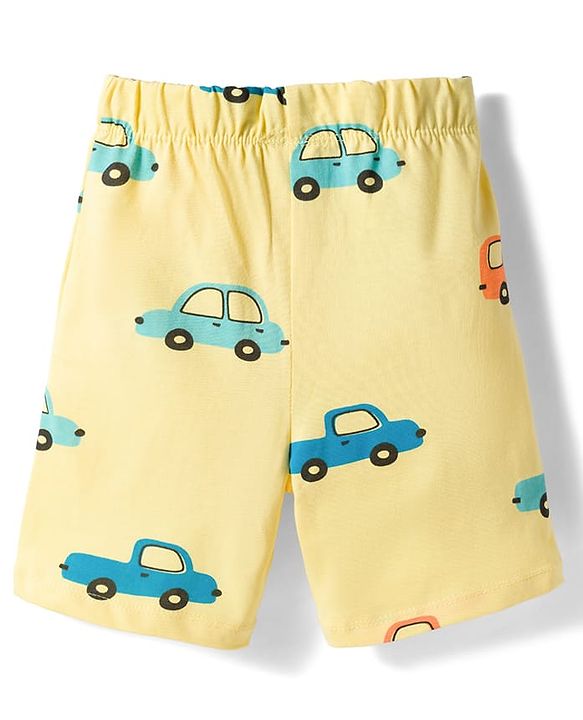 Babyhug Cotton Knit Half Sleeves Co-ords Shirt & Shorts Night Suit with Car Print - Yellow