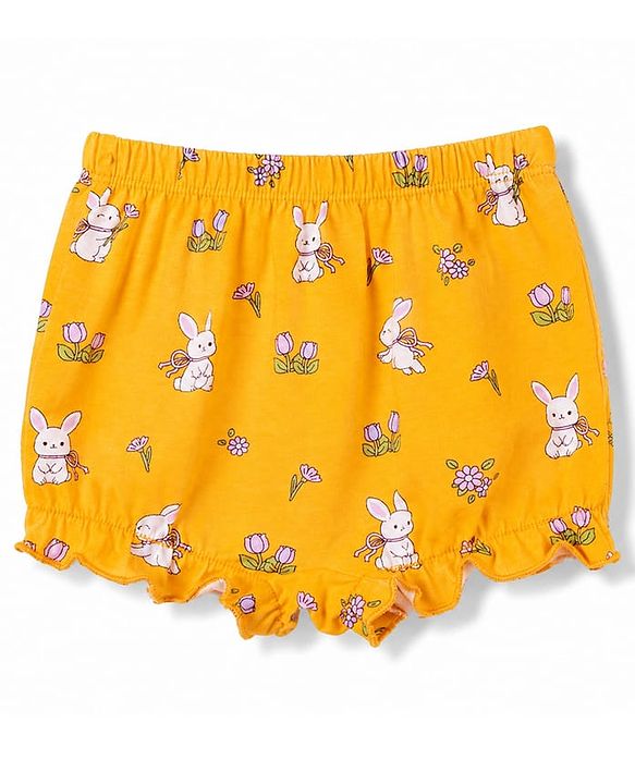 Babyhug 100% Cotton Knit Polka Dots Floral & Bunny Printed Bloomers Pack Of 3 - Pink Yellow & White