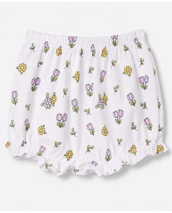 Babyhug 100% Cotton Knit Polka Dots Floral & Bunny Printed Bloomers Pack Of 3 - Pink Yellow & White