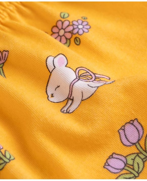 Babyhug 100% Cotton Knit Polka Dots Floral & Bunny Printed Bloomers Pack Of 3 - Pink Yellow & White