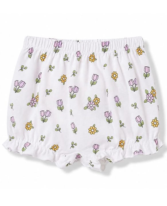 Babyhug 100% Cotton Knit Polka Dots Floral & Bunny Printed Bloomers Pack Of 3 - Pink Yellow & White