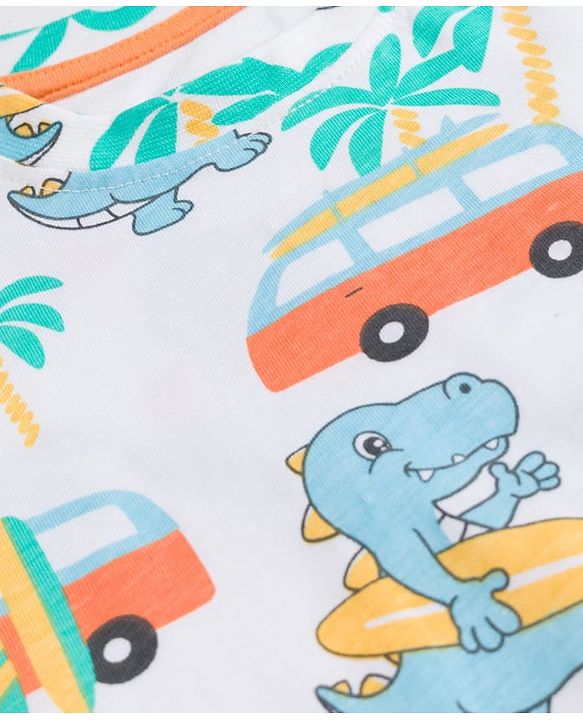 Babyhug 100% Cotton Knit Beach Theme & Dino Printed Co-Ord T-Shirt & Shorts Set - Multicolour