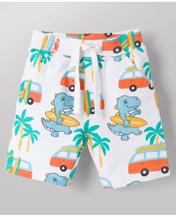 Babyhug 100% Cotton Knit Beach Theme & Dino Printed Co-Ord T-Shirt & Shorts Set - Multicolour