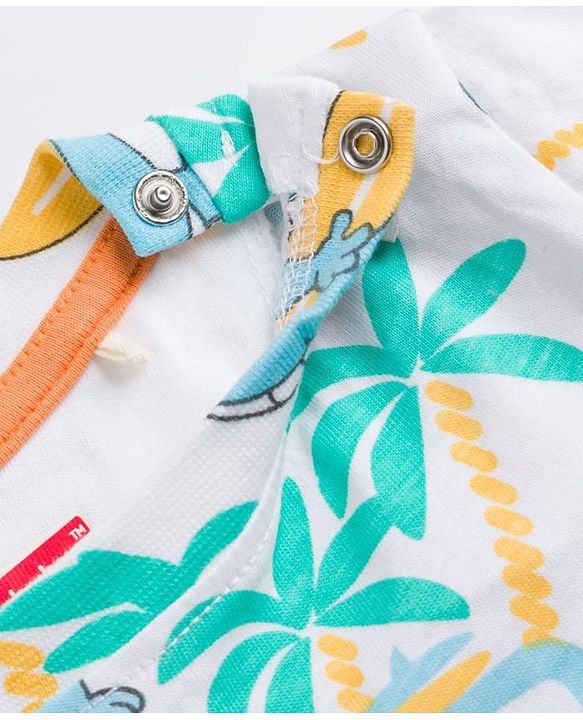 Babyhug 100% Cotton Knit Beach Theme & Dino Printed Co-Ord T-Shirt & Shorts Set - Multicolour